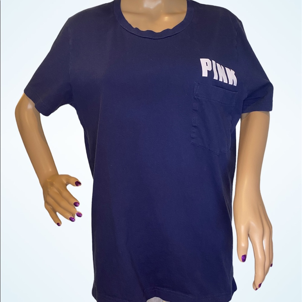 PINK Victoria's Secret Campus Pocket Tee Shirt T-Shirt Navy Blue Size Large VGC